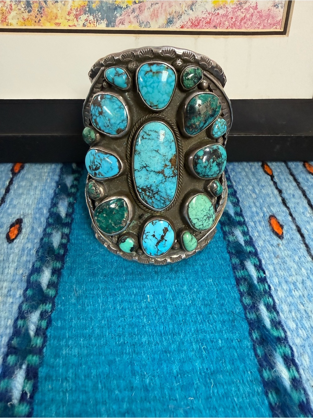 Turquoise Multi-Stone Silver Cuff Bracelet - Blue Green